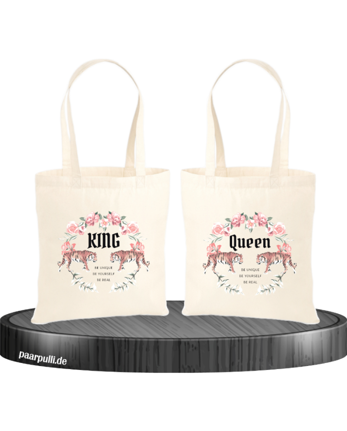 King and Queen with Flowers Jutebeutel Set