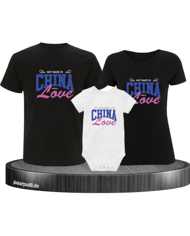 Not made in China made by Love 3er Familienset T-Shirts mit  Babybody Not made in China made by Love 3er Familienset T-Shirts mit  Babybody