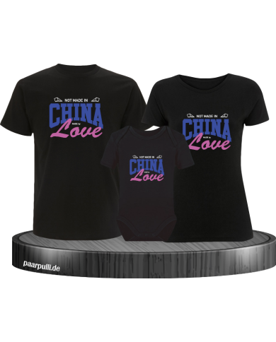 Not made in China made by Love 3er Familienset T-Shirts mit  Babybody Not made in China made by Love 3er Familienset T-Shirts mit  Babybody