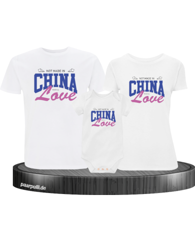 Not made in China made by Love 3er Familienset T-Shirts mit  Babybody Not made in China made by Love 3er Familienset T-Shirts mit  Babybody