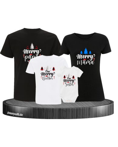 Merry Family 4er Familienset T-Shirts mit  Babybody Merry Family 4er Familienset T-Shirts mit  Babybody