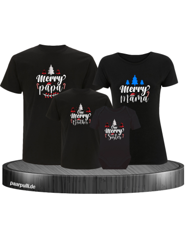 Merry Family 4er Familienset T-Shirts mit  Babybody Merry Family 4er Familienset T-Shirts mit  Babybody