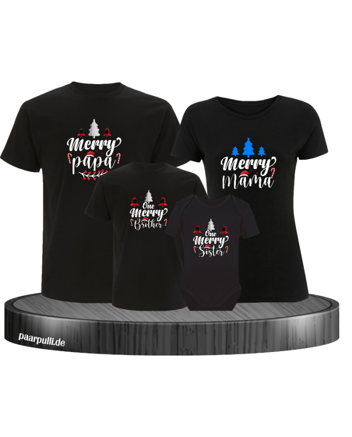 Merry Family 4er Familienset T-Shirts mit  Babybody
