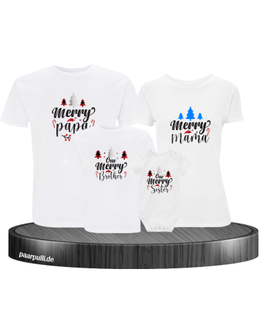 Merry Family 4er Familienset T-Shirts mit  Babybody Merry Family 4er Familienset T-Shirts mit  Babybody