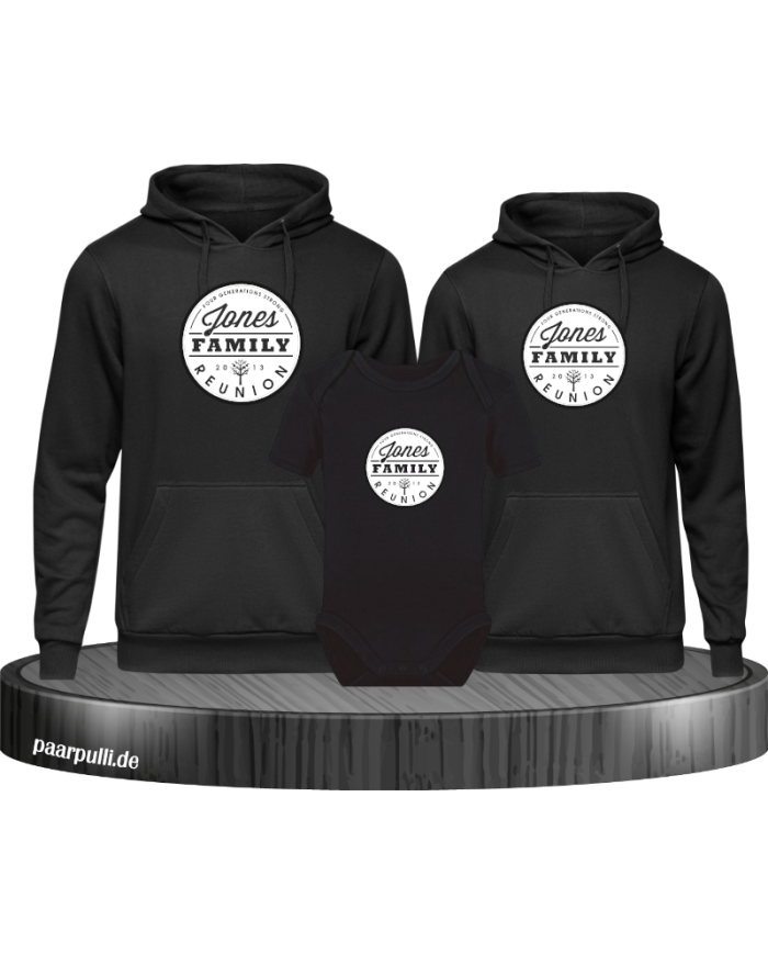 Family Reunion mit Wunschname und Datum Hoodies mit Baby Body