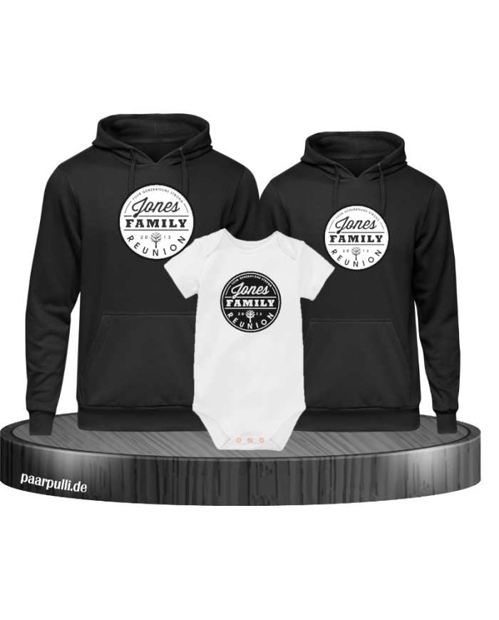 Family Reunion mit Wunschname und Datum Hoodies mit Baby Body