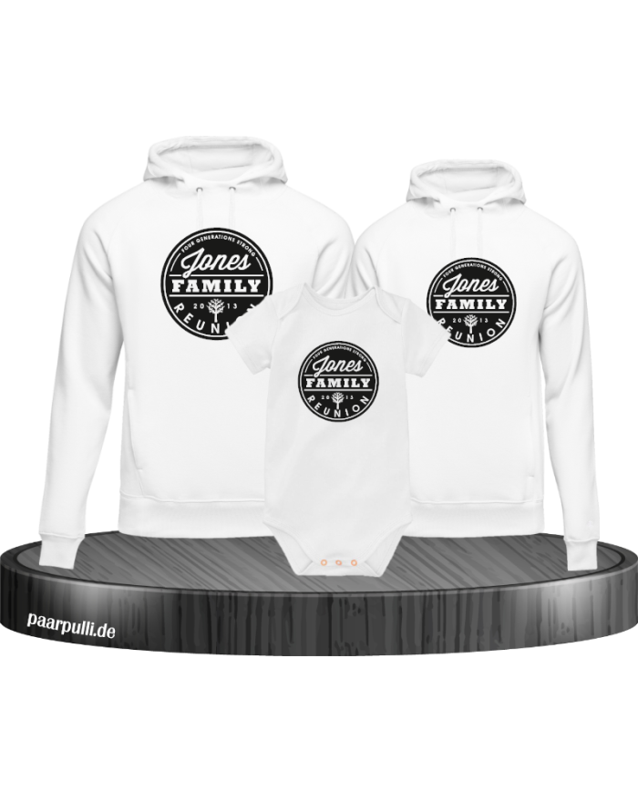 Family Reunion mit Wunschname und Datum Hoodies mit Baby Body