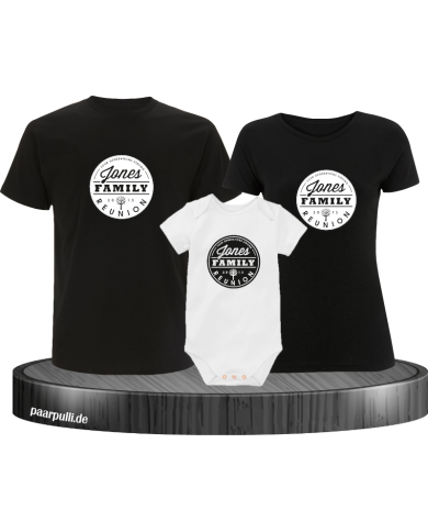 Family Reunion mit Wunschname und Wunschzahl 3er Familienset T-Shirts mit  Babybody Family Reunion mit Wunschname und Wunschzahl 3er Familienset T-Shirts mit  Babybody