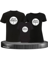 Family Reunion mit Wunschname und Wunschzahl 3er Familienset T-Shirts mit  Babybody