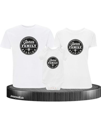 Family Reunion mit Wunschname und Wunschzahl 3er Familienset T-Shirts mit  Babybody Family Reunion mit Wunschname und Wunschzahl 3er Familienset T-Shirts mit  Babybody