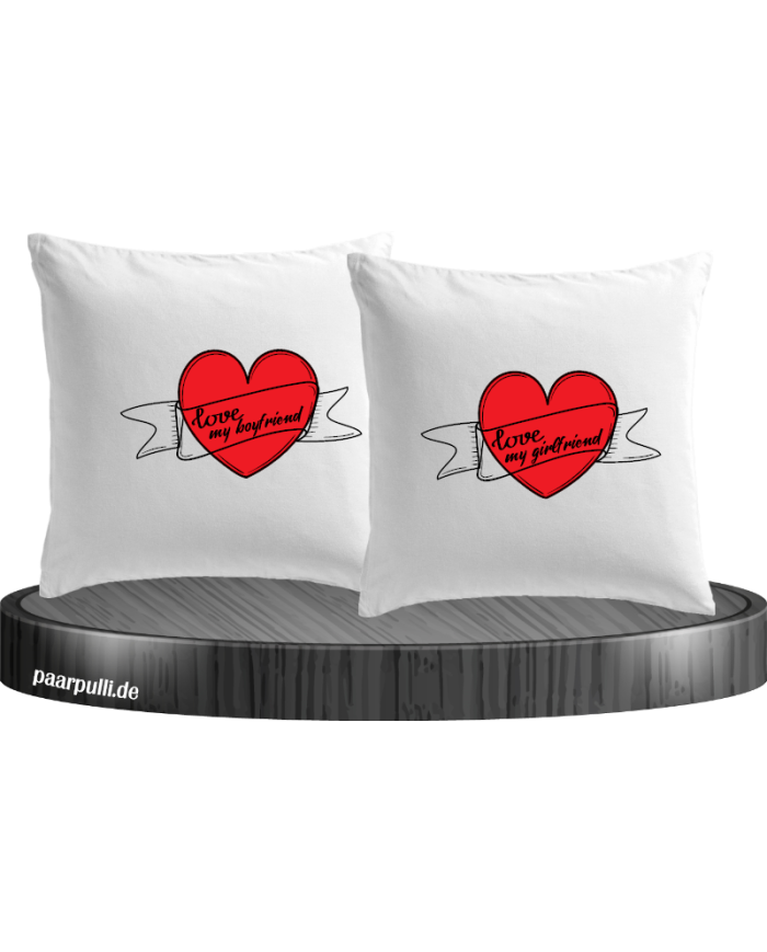 I Love my Boyfriend and Girlfriend Kissenbezüge Set