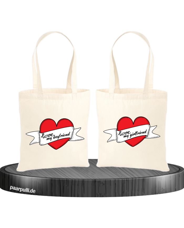 I Love my Boyfriend and Girlfriend Jutebeutel Set