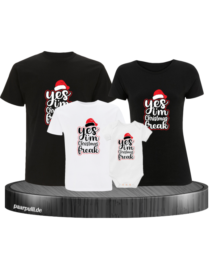 I'm a Christmas Freak 4er Familienset T-Shirts mit  Babybody