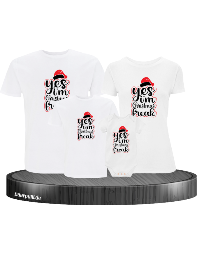 I'm a Christmas Freak 4er Familienset T-Shirts mit  Babybody