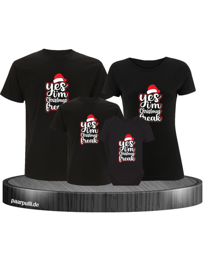 I'm a Christmas Freak 4er Familienset T-Shirts mit  Babybody