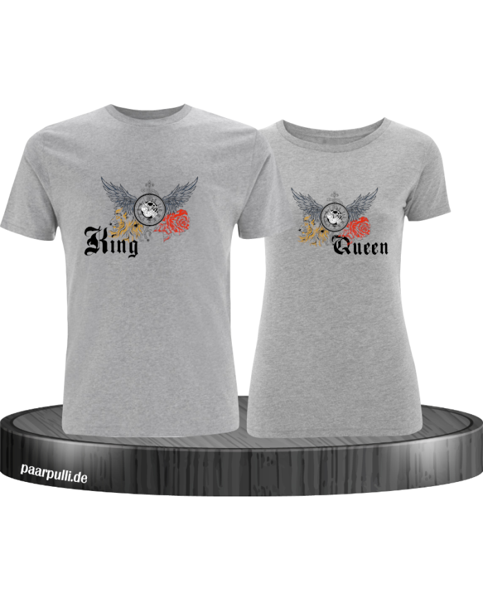 King and Queen mit Rose und Löwe T-Shirt