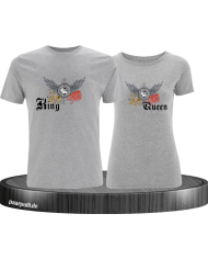 King and Queen mit Rose und Löwe T-Shirt