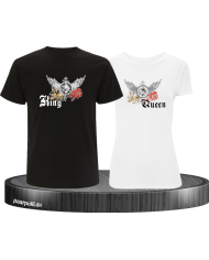 King and Queen mit Rose und Löwe T-Shirt