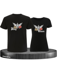 King and Queen mit Rose und Löwe T-Shirt