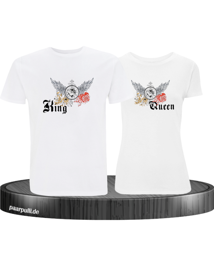 King and Queen mit Rose und Löwe T-Shirt