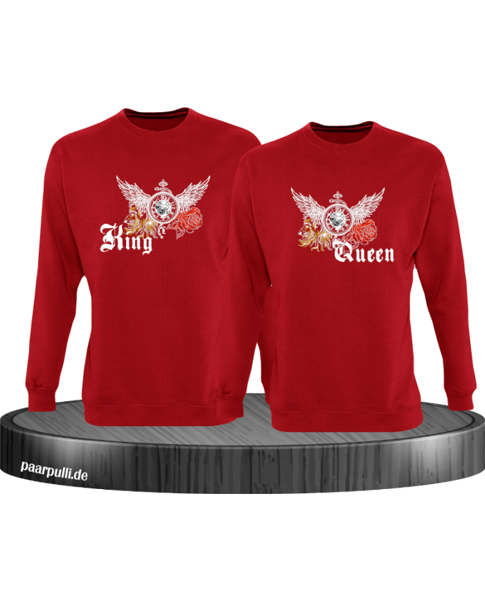 King and Queen mit Rose und Löwe Sweatshirt
