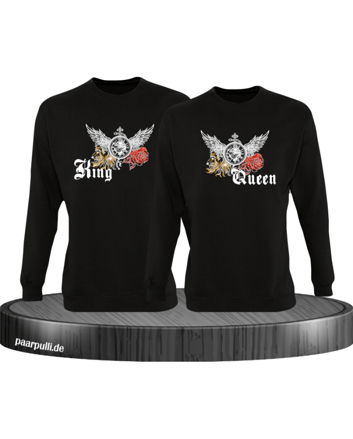 King and Queen mit Rose und Löwe Sweatshirt