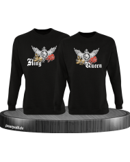 King and Queen mit Rose und Löwe Sweatshirt