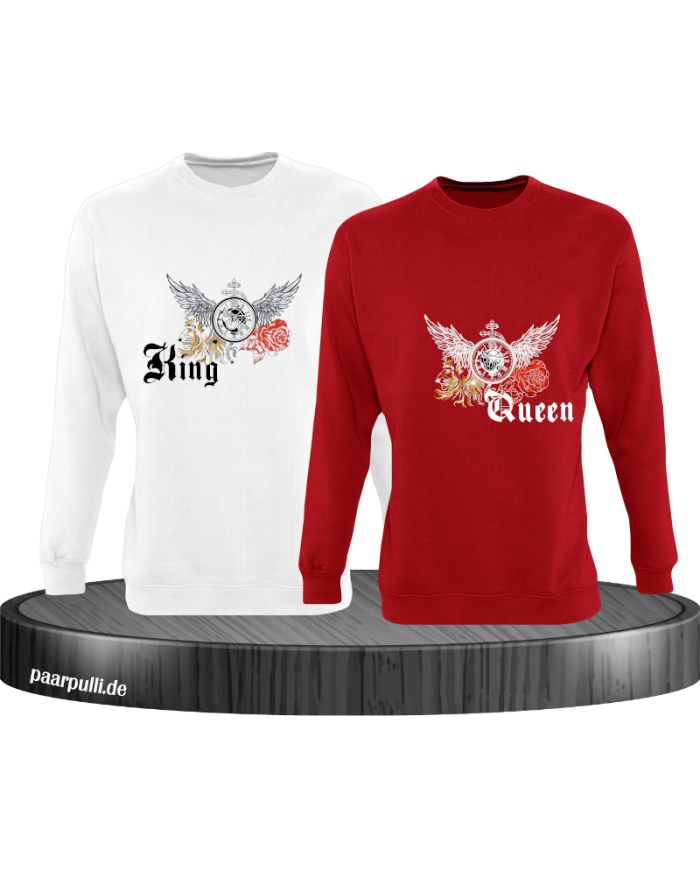 King and Queen mit Rose und Löwe Sweatshirt