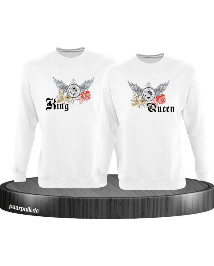 King and Queen mit Rose und Löwe Sweatshirt