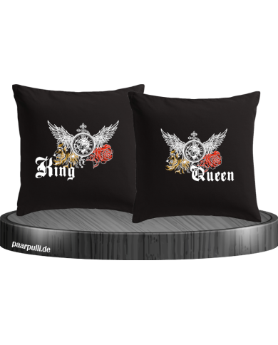 King and Queen mit Rose und Löwe Kissenbezüge Set King and Queen mit Rose und Löwe Kissenbezüge Set