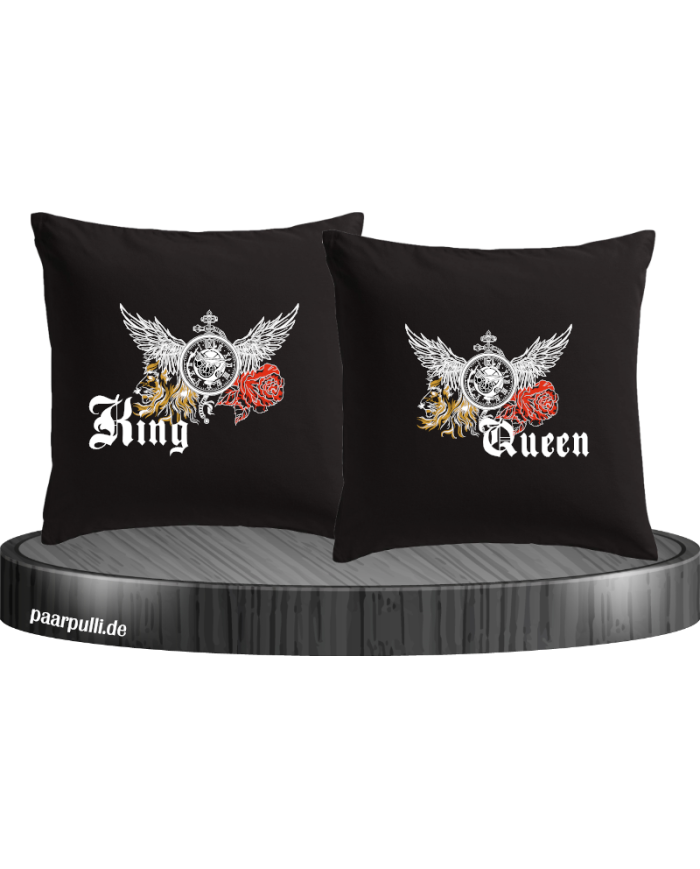 King and Queen mit Rose und Löwe Kissenbezüge Set