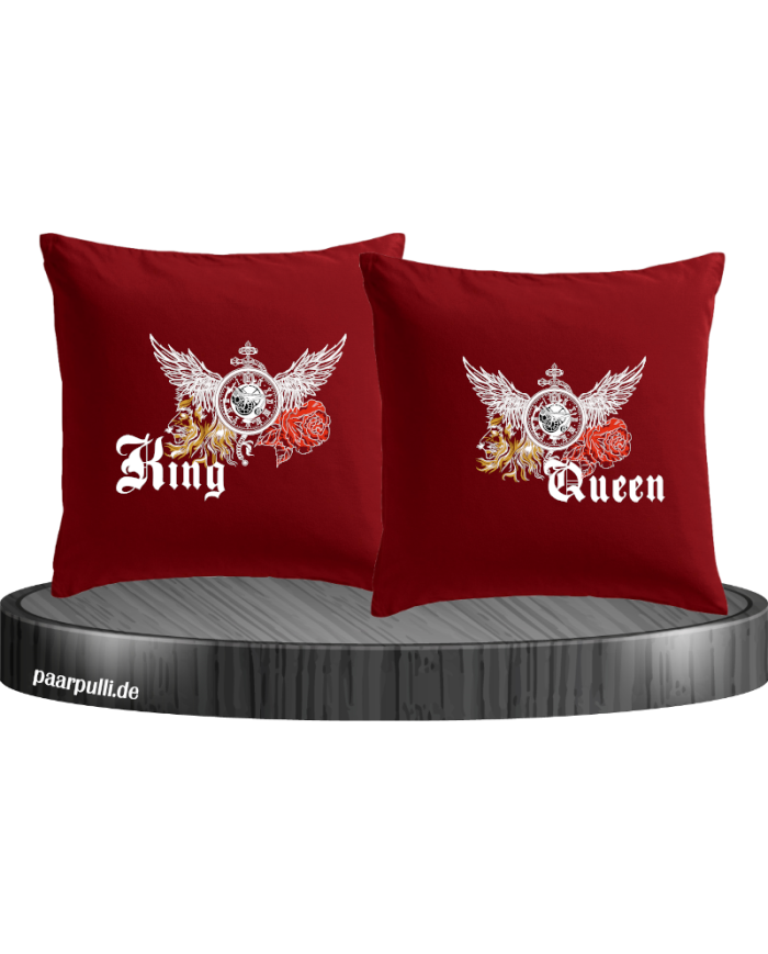 King and Queen mit Rose und Löwe Kissenbezüge Set