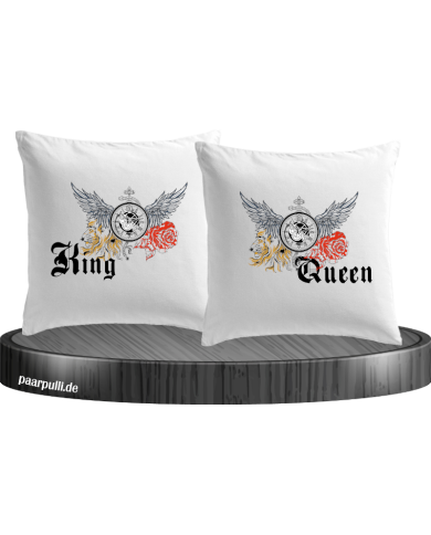 King and Queen mit Rose und Löwe Kissenbezüge Set King and Queen mit Rose und Löwe Kissenbezüge Set