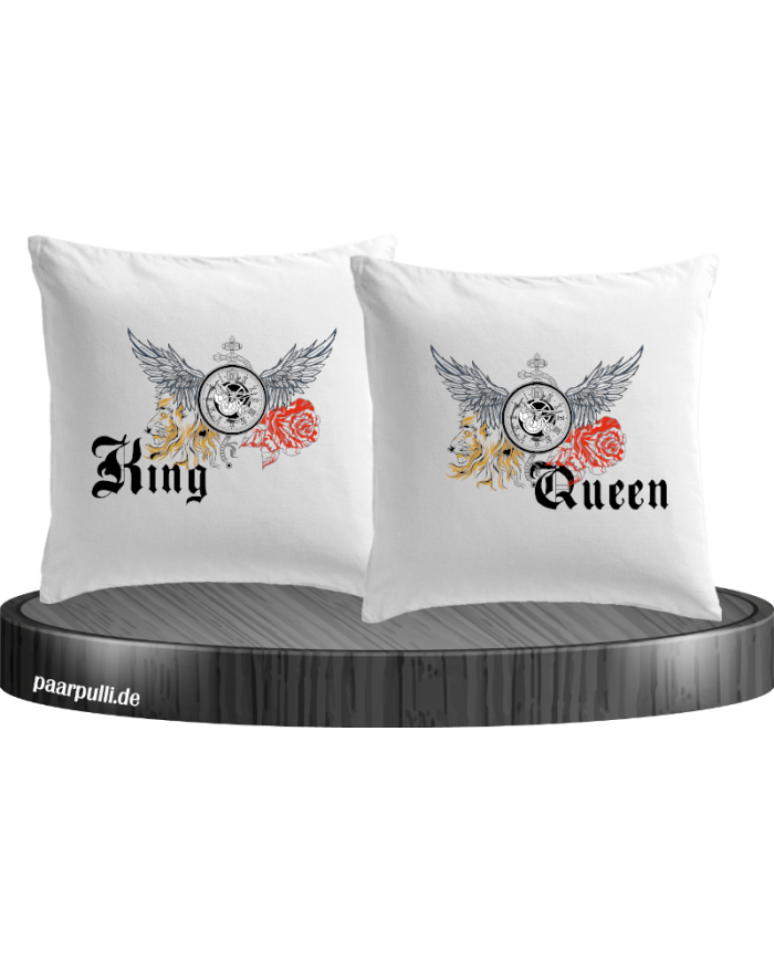 King and Queen mit Rose und Löwe Kissenbezüge Set