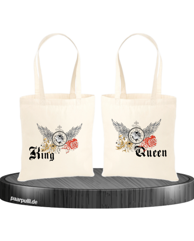 King and Queen mit Rose und Löwe Jutebeutel Set King and Queen mit Rose und Löwe Jutebeutel Set