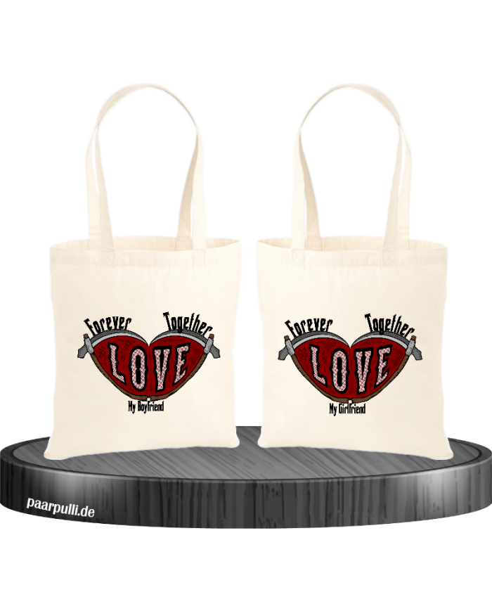 Together Forevre I Love my Boy/Girlfriend Jutebeutel Set