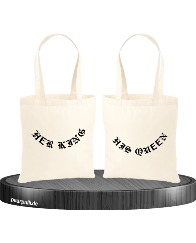 Her King His Queen gebogen Jutebeutel Set Her King His Queen gebogen Jutebeutel Set