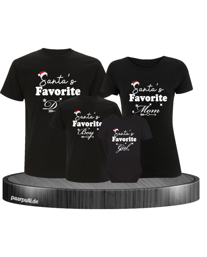 Santas Favorite 4er Familienset T-Shirts mit  Babybody