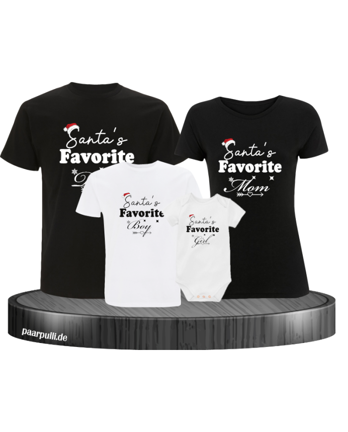 Santas Favorite 4er Familienset T-Shirts mit  Babybody
