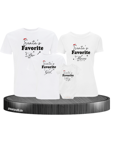 Santas Favorite 4er Familienset T-Shirts mit  Babybody Santas Favorite 4er Familienset T-Shirts mit  Babybody