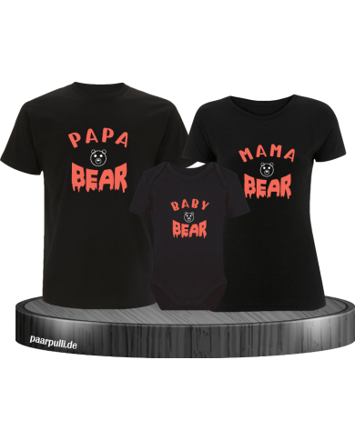 Bear Family 3er Familienset T-Shirts mit  Babybody