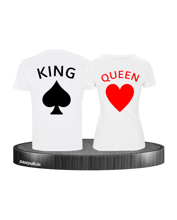 King und Queen Partnerlook mit Pik und Herz in weiß