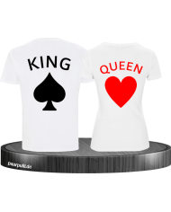 King und Queen Partnerlook mit Pik und Herz in weiß