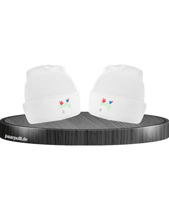 Love Logo mit Flamme und Herz Mützen