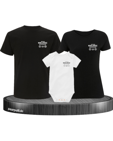 Worldwide Family 3er Familienset T-Shirts mit  Babybody Worldwide Family 3er Familienset T-Shirts mit  Babybody