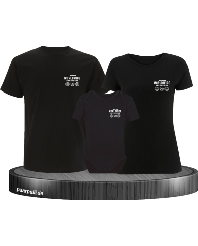 Worldwide Family 3er Familienset T-Shirts mit  Babybody Worldwide Family 3er Familienset T-Shirts mit  Babybody