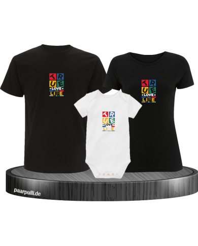 Forever Love Life  3er Familienset T-Shirts mit  Babybody Forever Love Life  3er Familienset T-Shirts mit  Babybody