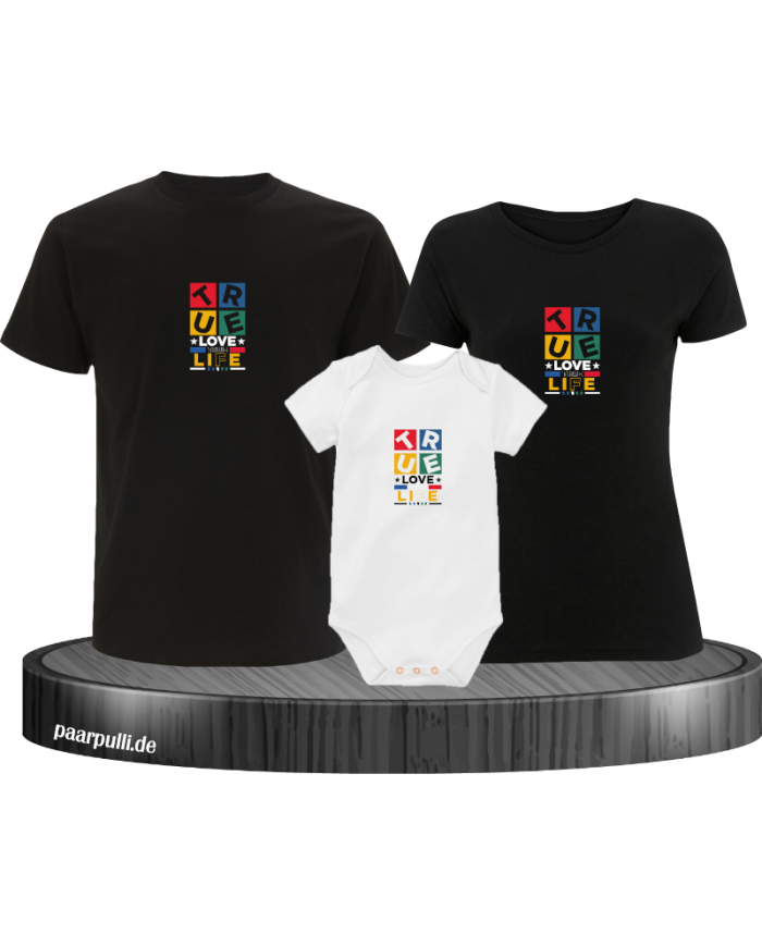 Forever Love Life  3er Familienset T-Shirts mit  Babybody