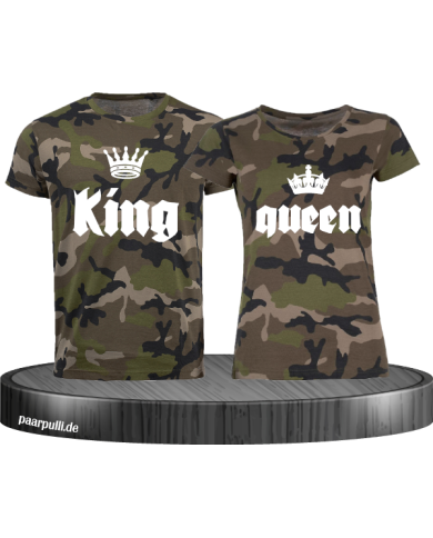 King Queen auf Camouflage T-Shirts mit Kronen