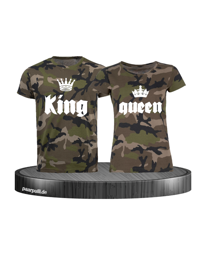 King Queen auf Camouflage T-Shirts mit Kronen